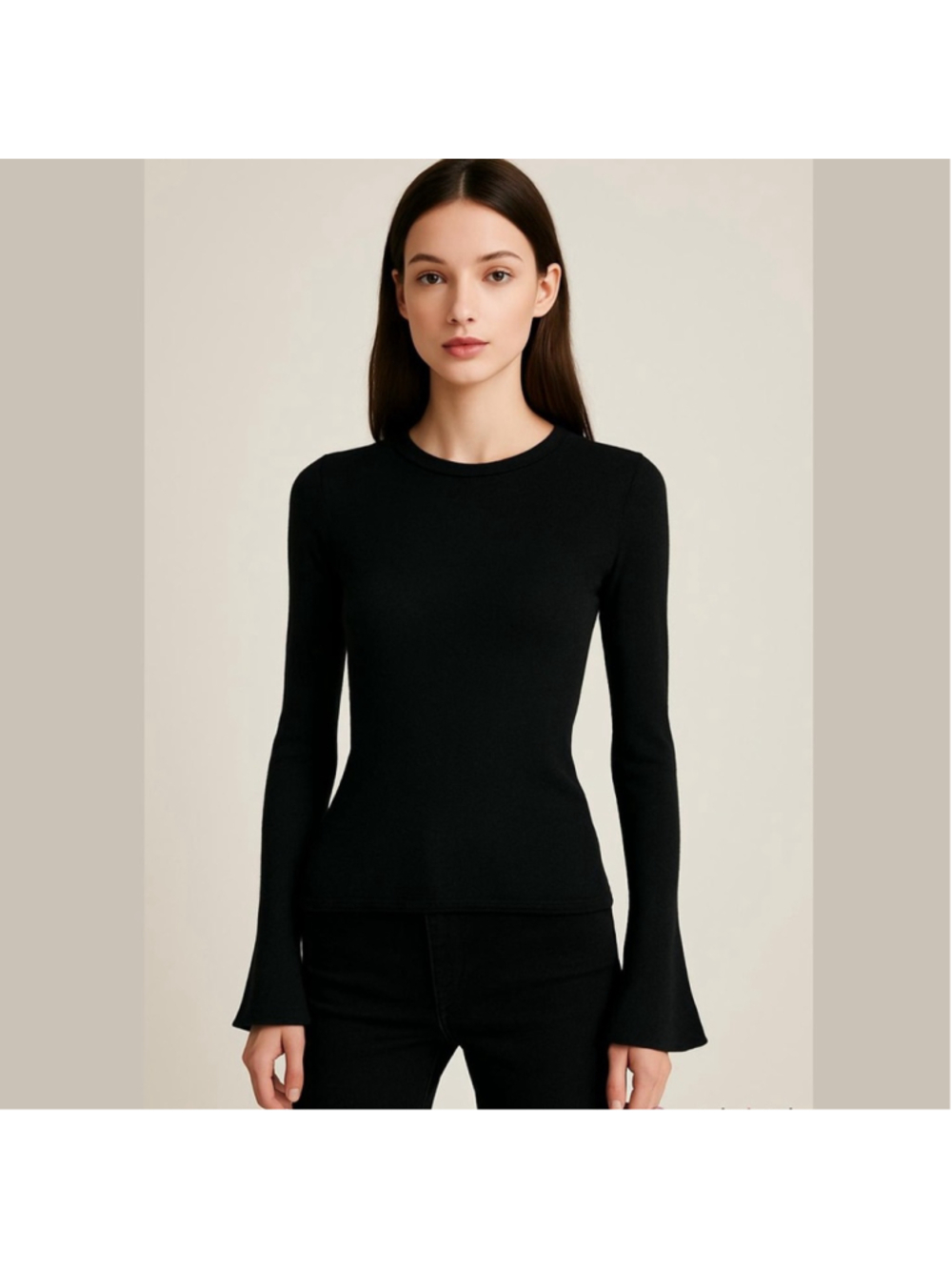 Betty Chow Los Angeles Tencel Wool Fine Gauge Black Flare Sleeve Sweater Size S